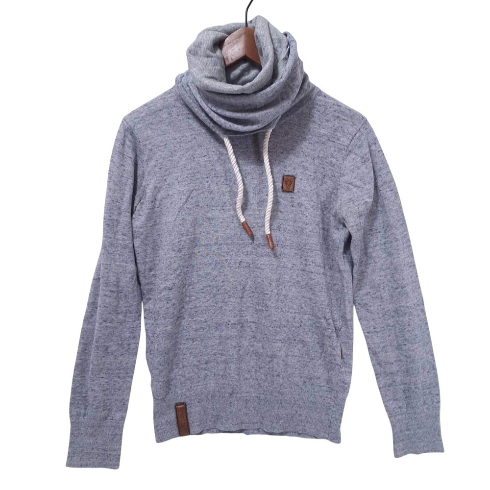 Naketano Cowl Neck Pullover Women's M Gray‎ Sweatshirt Drawstrings Ribbed Cuff